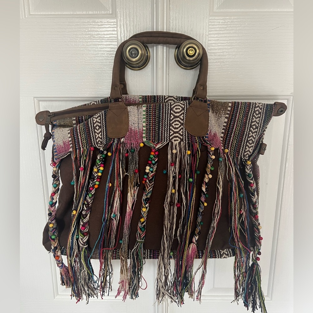America & Beyond Large Fringe Boho/ Hippie Tote Bag